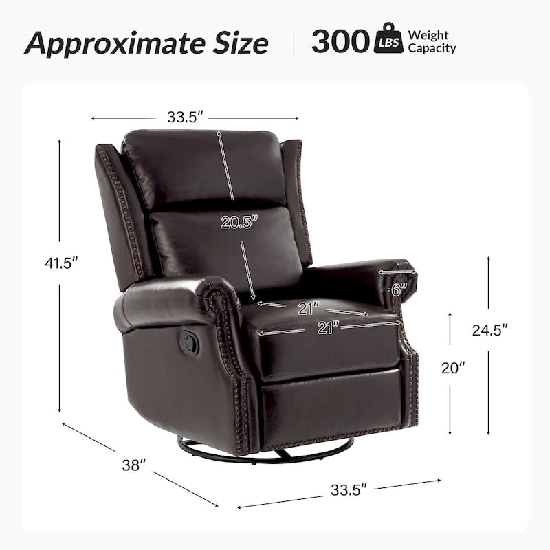 Viviana Fauteuil relax manuel pivotant en cuir véritable – Lot de 2