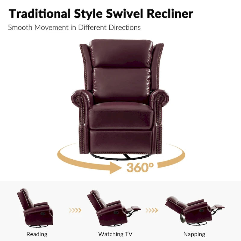 Viviana Fauteuil relax manuel pivotant en cuir véritable – Lot de 2