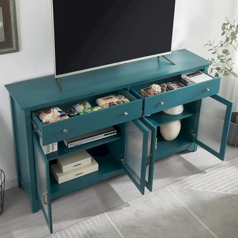 Meuble TV, Bahut de Rangement, Buffet avec Porte en Verre et Étagères Réglables