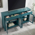 Meuble TV, Bahut de Rangement, Buffet avec Porte en Verre et Étagères Réglables