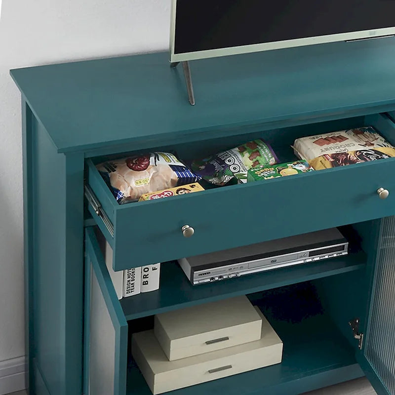 Meuble TV, Bahut de Rangement, Buffet avec Porte en Verre et Étagères Réglables