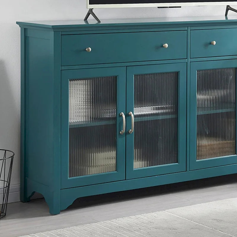 Meuble TV, Bahut de Rangement, Buffet avec Porte en Verre et Étagères Réglables