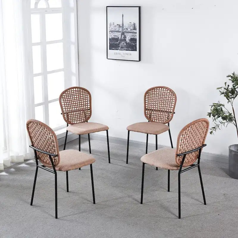 Lot de 4 chaises de salle à manger Sennit rembourrées avec pieds en métal