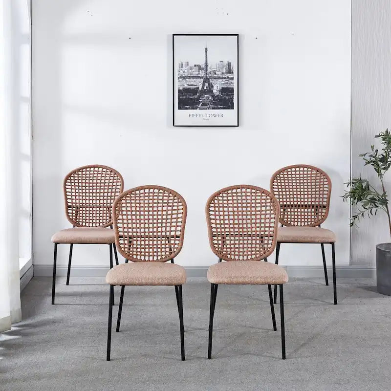Lot de 4 chaises de salle à manger Sennit rembourrées avec pieds en métal